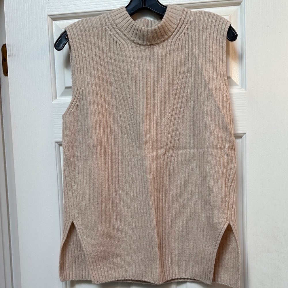 Vince Beige Ribbed Knit Top